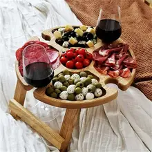 Outdoor Hiking Camping Portable Creative Picnic Table Foldable Wood Garden Small Table Beach Desk With Wine Glass Holder