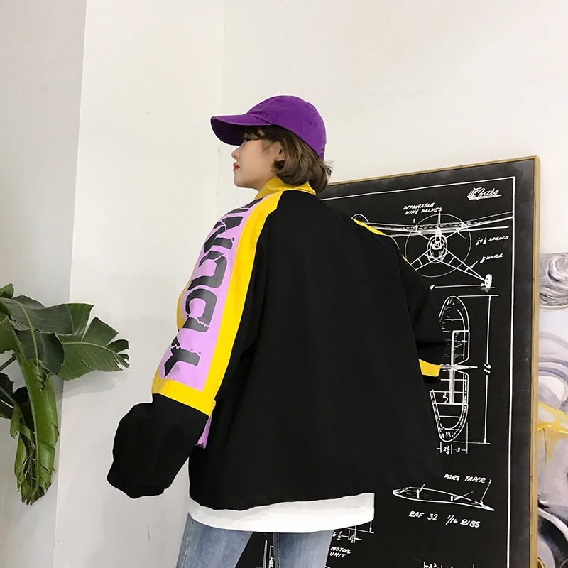 Мода письмо печати Harajuku случайный белый черный корейской версии бойфренда супер большой свободная куртка осенняя куртка женская куртка женская