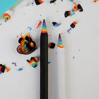

2b Rainbow Paper Meterial Pencil Black Ink Rainbow Pencil Office Stationery 17.8cm*0.8cm Environmental Protection Pencil