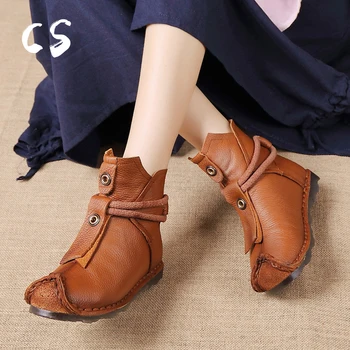 

CUCULUS Genuine Leather High Quality Ankle Boots Fashion Women's Boots New Short Boot Winter Purple Gray Flats Boots Women 2006