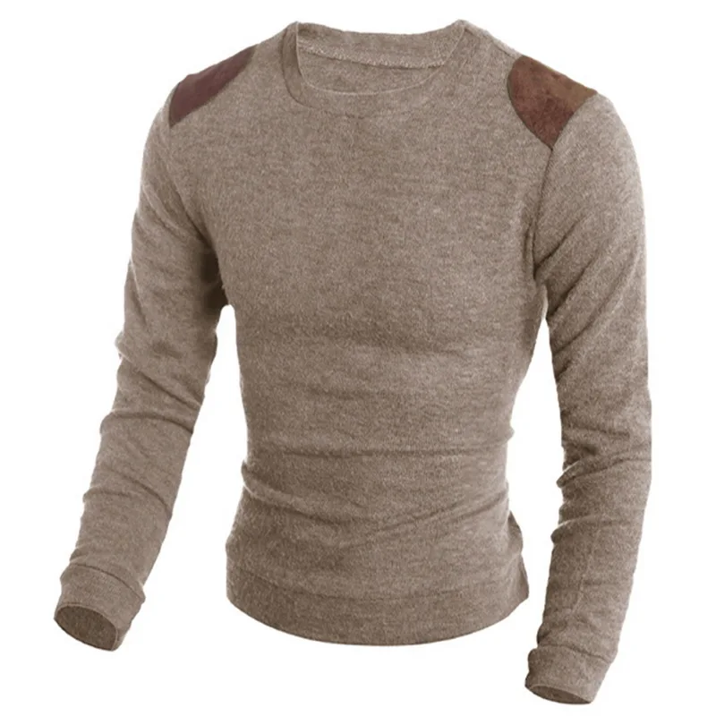 Vogue Men Fashion Patchwork Sweater Design Autumn VogueSolid Long Sleeve O Neck Pullover Spring Slim | Мужская одежда