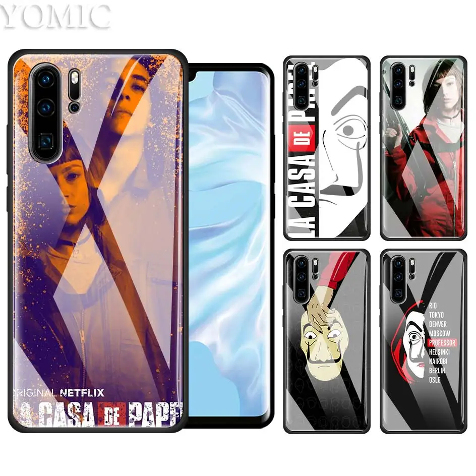 

La Casa De Papel Case for Huawei P20 P30 P10 Honor 8X 20Pro Mate 10 20 Lite Pro Black TPU + Tempered Glass TV Phone Coque Covers