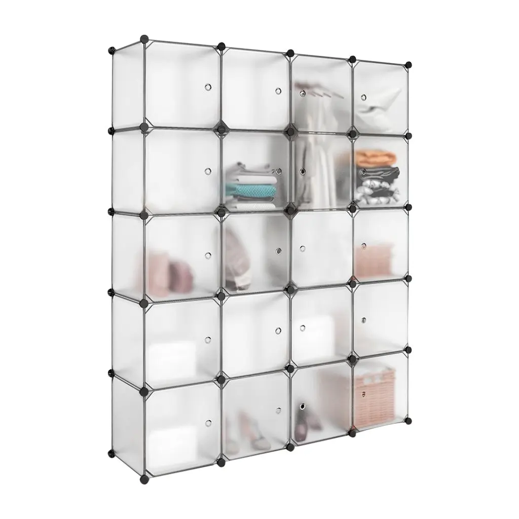 White Modular Plastic Cabinet Armoire with Hanging Rail Storage Organizer Cube Closet 12 cube HOMEYFINE Portable Wardrobe for Bedroom