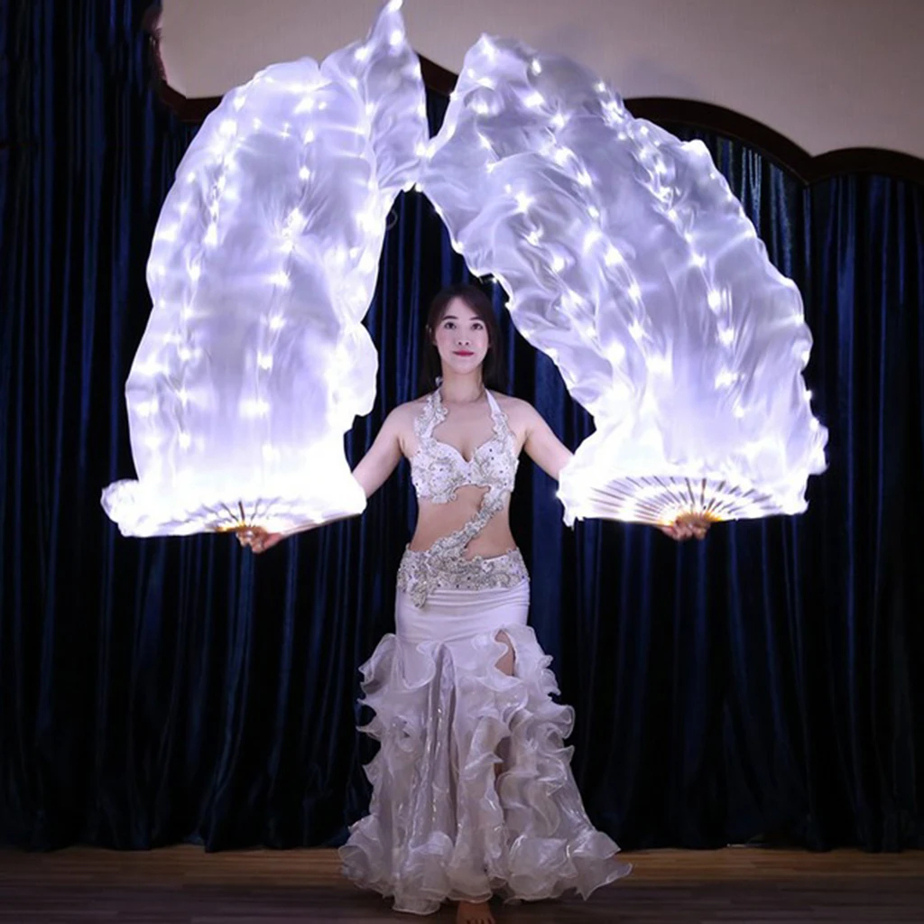180cm White Silk Fan Long Veil Dance Fan Belly Dance LED Fan Veils For Left
