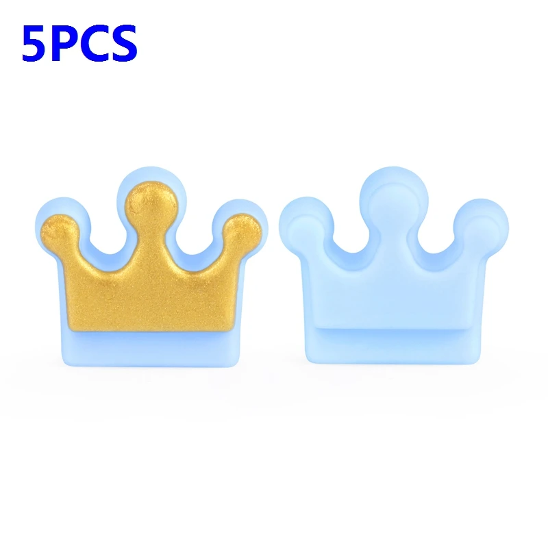 Pastel Blue 5 шт Силиконовые Бусины-короны Perle, Силиконовые Зубные Прорезыватели для зубов, бусы для ожерелья, пищевого качества, для мам, кормящих, сделай сам, ювелирные изделия, Детские Прорезыватели - Цвет: Pastel Blue
