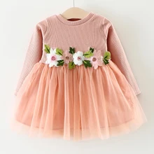 Одежда для маленьких девочек Одежда для младенцев Новинка года, платье для маленьких девочек кружевное платье с длинными рукавами+ шерстяной жилет с цветочным рисунком одежда для маленьких девочек, 2 предмета