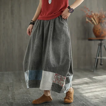 

Chic Retro loose patch designs skirts womens 2020 casual elastic waist denim skirt