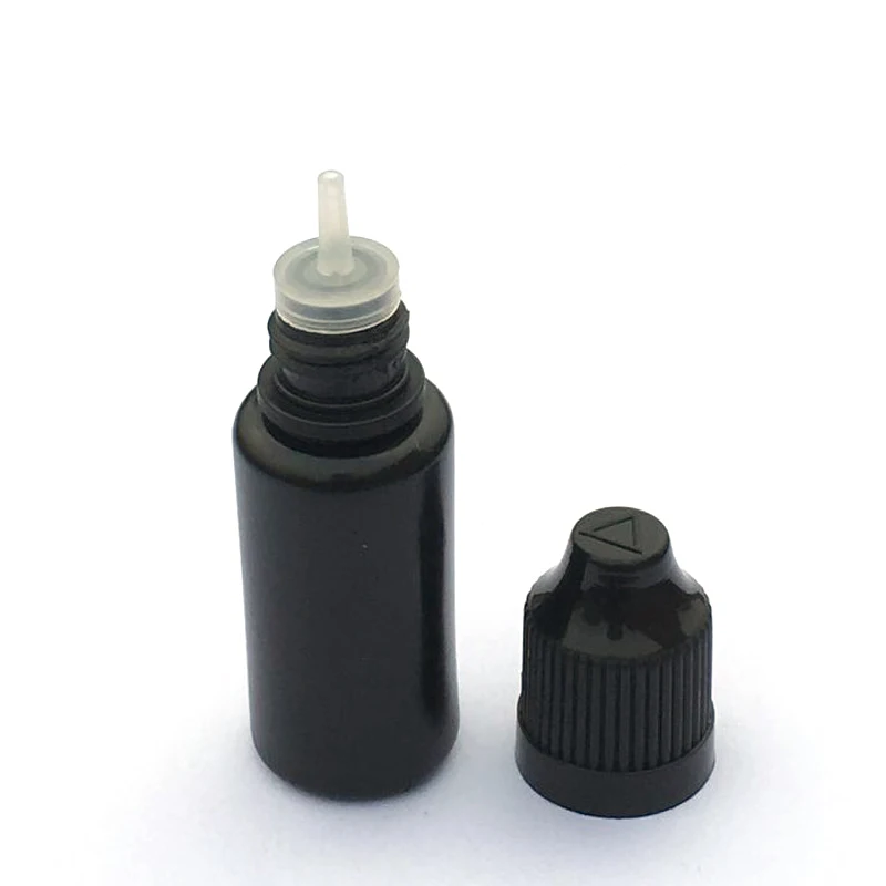 

150pcs Black 10ml Empty Squeezable Plastic Bottles E Liquid Eye Drop Refillable With Childproof Cap And Long Needle Tip PE Vial