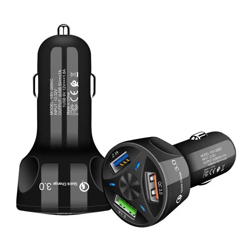 Универсальное автомобильное зарядное устройство QC3.0 с 3 usb портами для iPhone Huawei