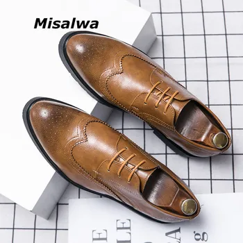 

Misalwa Highly Recommend Elegant Men Formal Leather Shoes Retro Brown British Men Brogue Fashion Oxford Dress Shoes Impressed