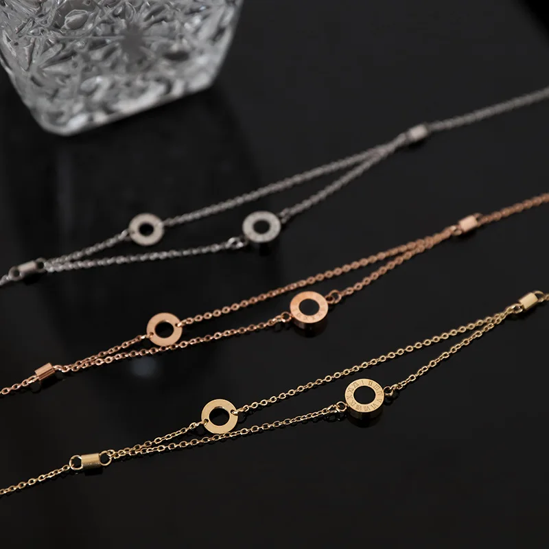 

Korean Female Jewelry Simple Personality Small Fresh Double Titanium Steel Bracelet Rose Gold Students Women's Accessories