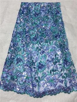

Nigerian French Net Lace Fabric Embroidered African Lace Fabric with sequins High Quality tulle Mesh Lace 5 Yards