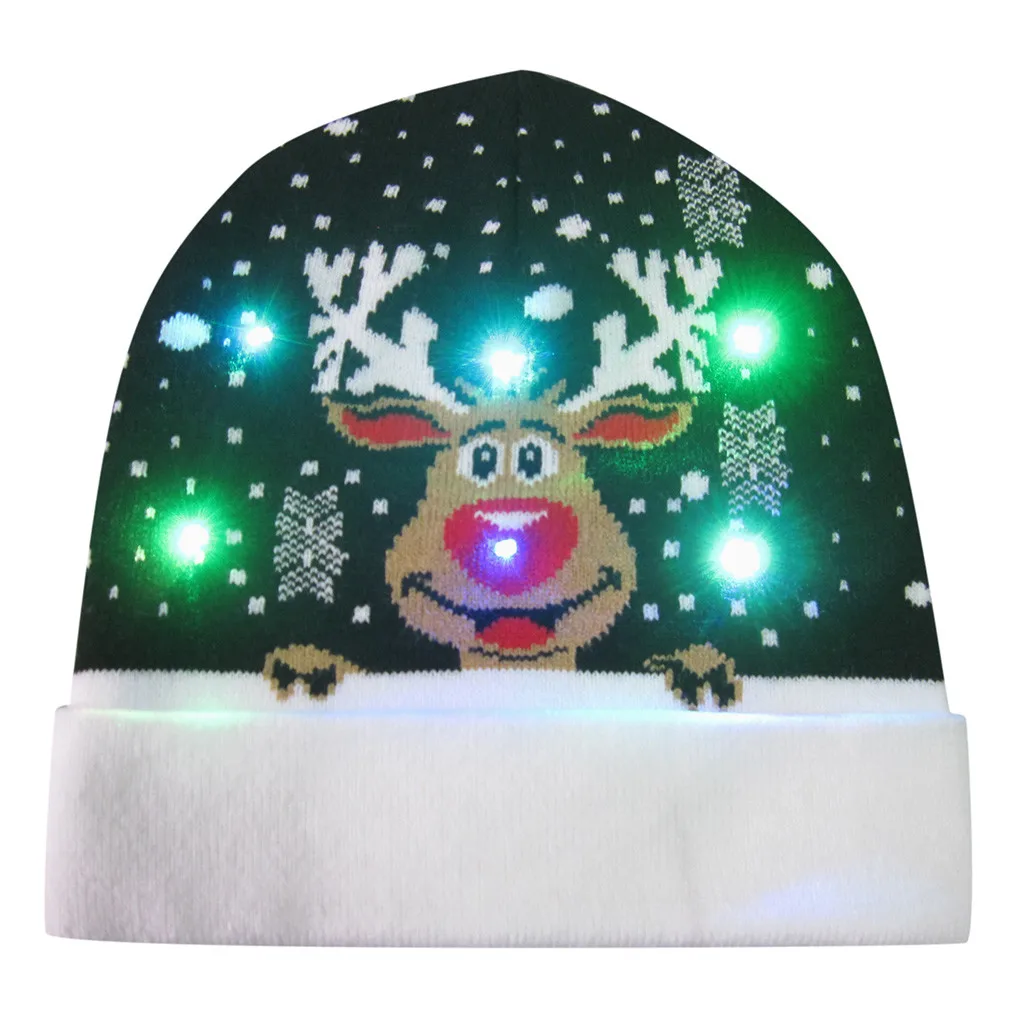 Красочная шапка "Счастливого Рождества" Светодиодный светящийся вязаный головной убор для женщин мужские шапки Hairball зимние теплые шапки рождественские подарки