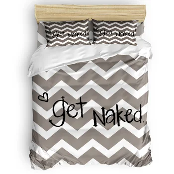 

Gray And White Wavy Stripes With Get Naked Printing Custom Bedding Set 3D Digital Printing Christmas Bedding Set US KING QUEEN
