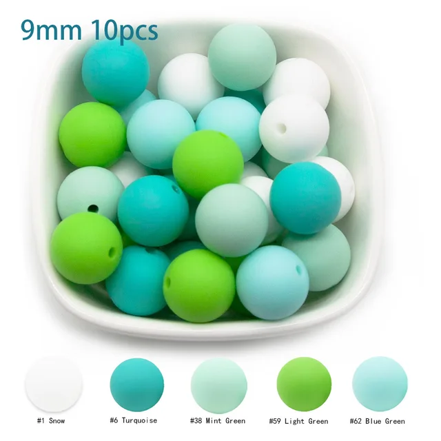 Cute-Idea 10pcs Baby Silicone Round Beads 9/12/15mm Food Grade Chewable Pearl Beads DIY Teething Pacifier Chain Toys Baby Goods 9MM-G