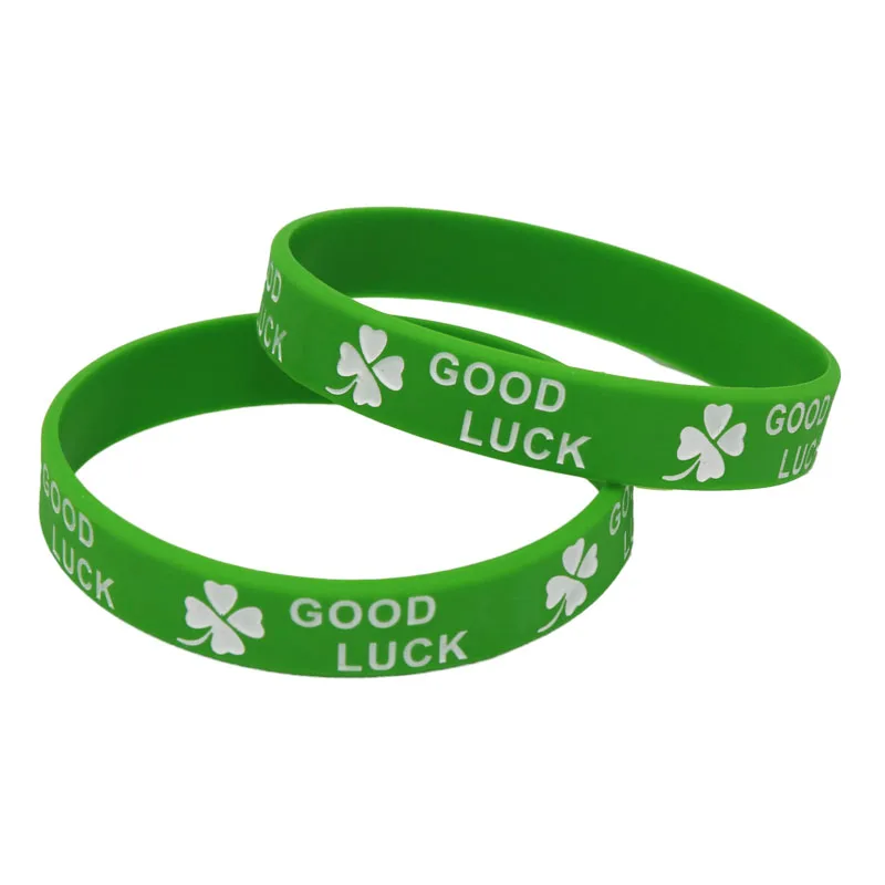 New Fashion Clover Good Luck Silicone Wristband Black Green White Rubber Letters Bracelets&Bangles Women Men Adults 1PC silicone wristband