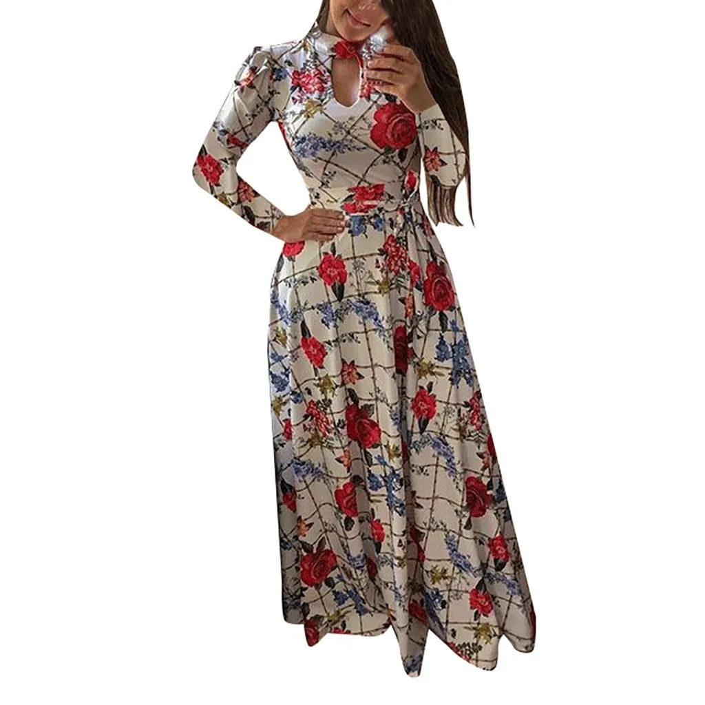 Винтажное длинное платье для женщин, большие размеры, 5XL, 8 цветов, с длинными рукавами, с круглым вырезом, на пуговицах, с цветочным принтом, Осеннее свободное платье для женщин