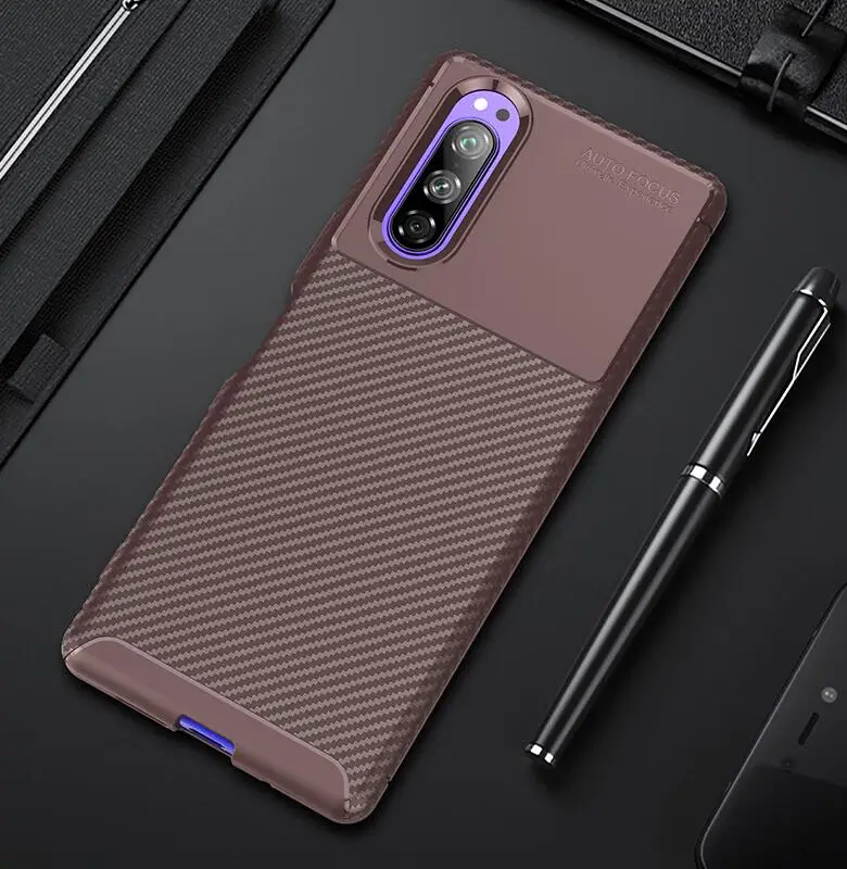 For SONY XPERIA XZ2 XZ3 1 Premium 10 Compact 10 Soft Carbon Design Cellphone Cover Shell For Xperia 5 PC Case - Цвет: brown