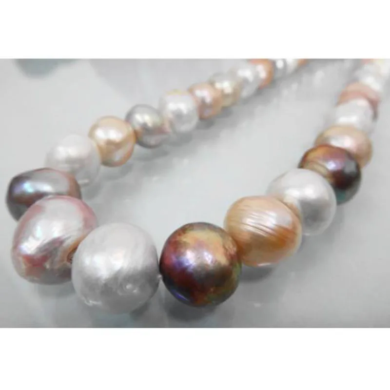 

HUGE 18"15MM SOUTH SEA GENUINE WHITE GOLD LAVENDER MULTICOLOR PEARL NECKLACE 925 silver jj