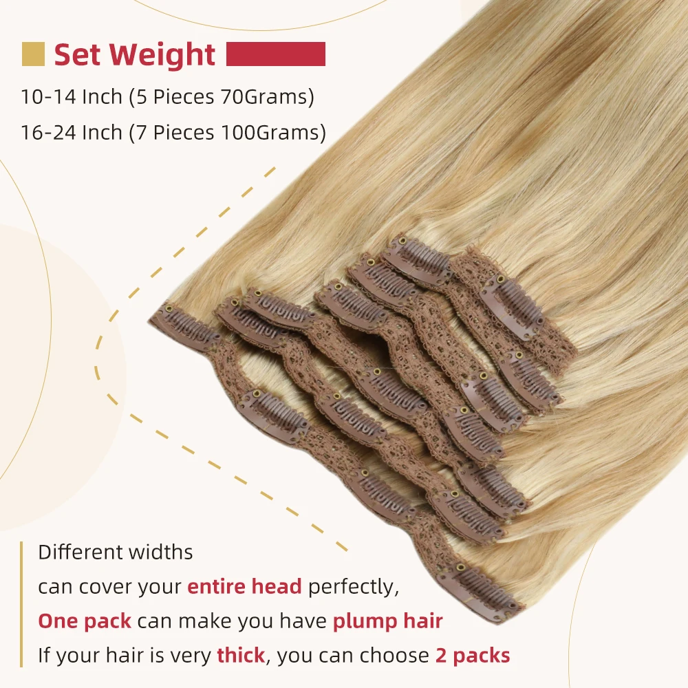 Moresoo Clip in Hair Extensions Human Hair Balayage Highlight Machine Remy Natural Straight Seamless Real Brazilian