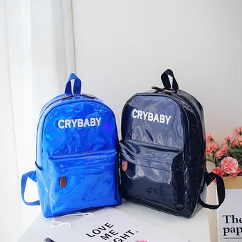 

Laser Backpack Bag Women's New Style Mirror Reflective Lettered WOMEN'S Bag Middle School Students School Bag Cool Korean-s
