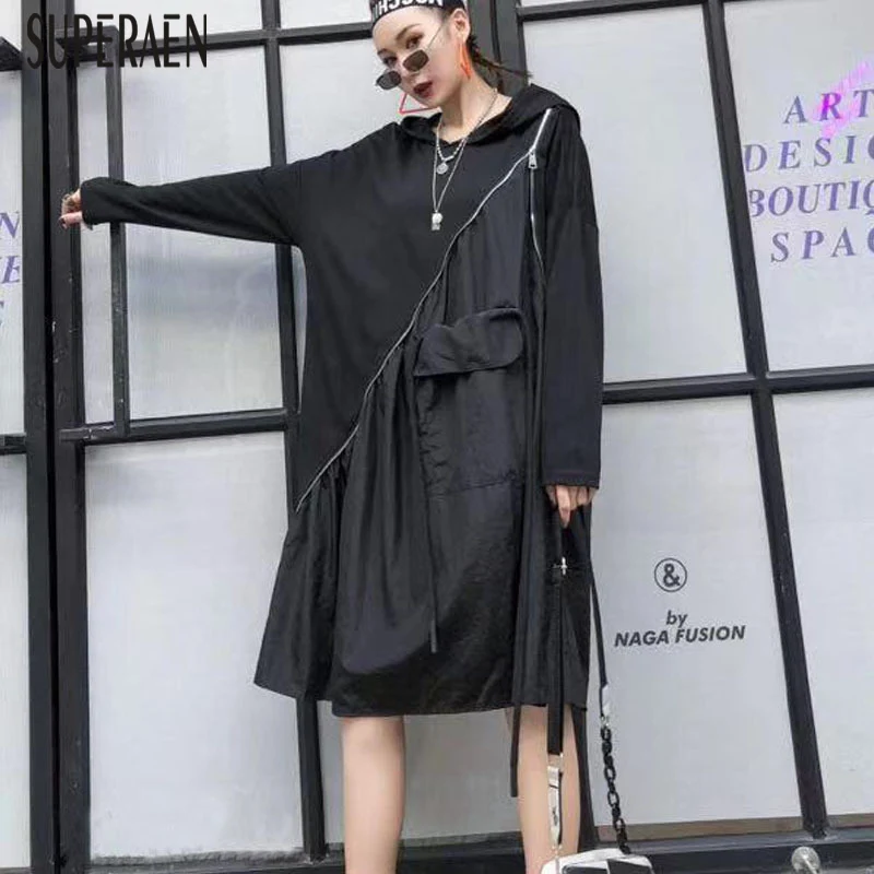 

SuperAen Europe Fashion Pluz Size Women's Fat Dress 2019 Autumn New Cotton Ladies Dress Zipper Long Sleeve Women Clothing