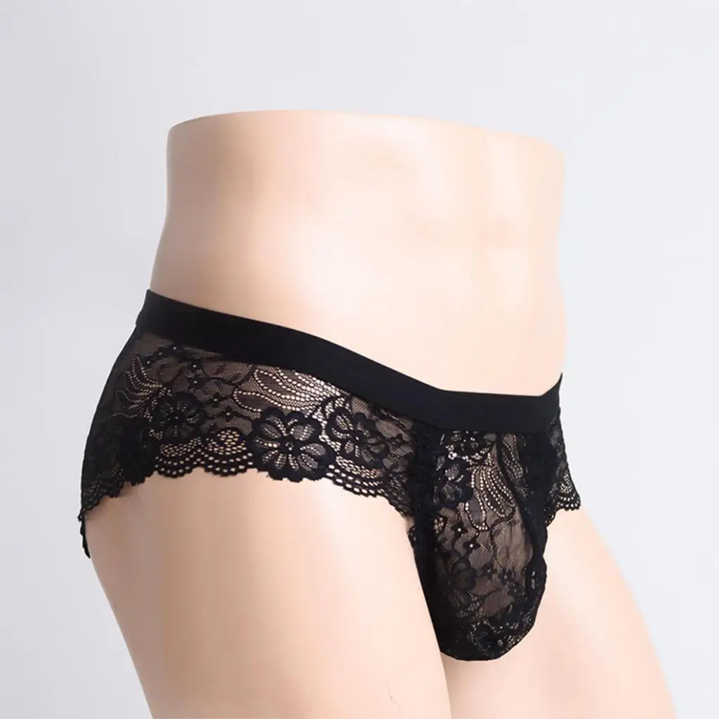 Men's Sheer Floral Lace Panties Low Rise Briefs Underwear Lingerie