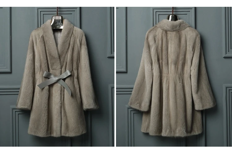 dark gray Женские зимние пальто натуральная настоящая норка пальто v-образный Вырез Пояс Плюс размер зимняя куртка женская толстая Тонкая 3xl 4xl Плюс Размер - Цвет: dark gray