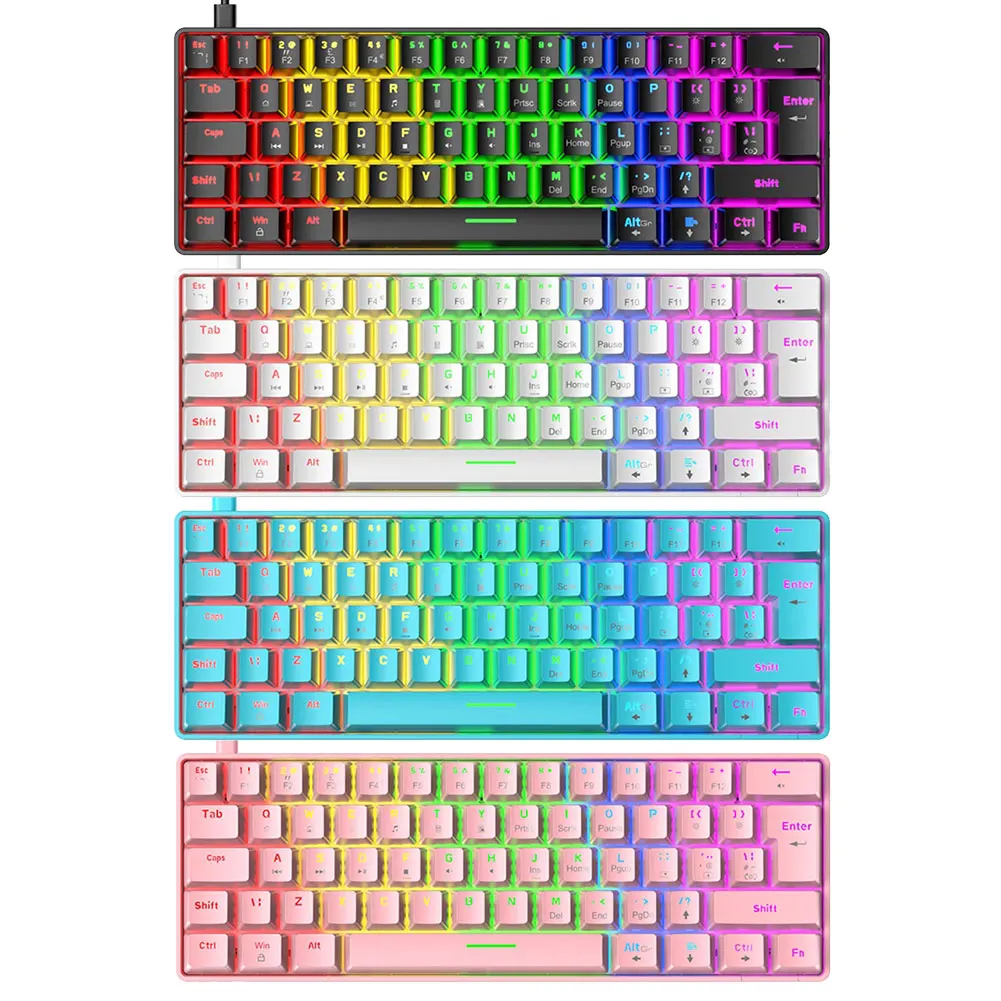 Игровая механическая клавиатура проводная с 18 RGB подсветками 62 клавиши USB Type C для