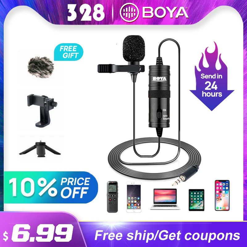 Петличный микрофон BOYA BY M1 3 5 мм для записи аудио и видео iPhone Android Mac видеокамеры DSLR