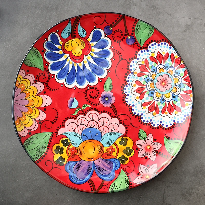 Кухня индивидуальная ручная роспись креативный Брак Красный Традиционный китайский керамическая посуда бытовая тарелка для овощей миска Западный