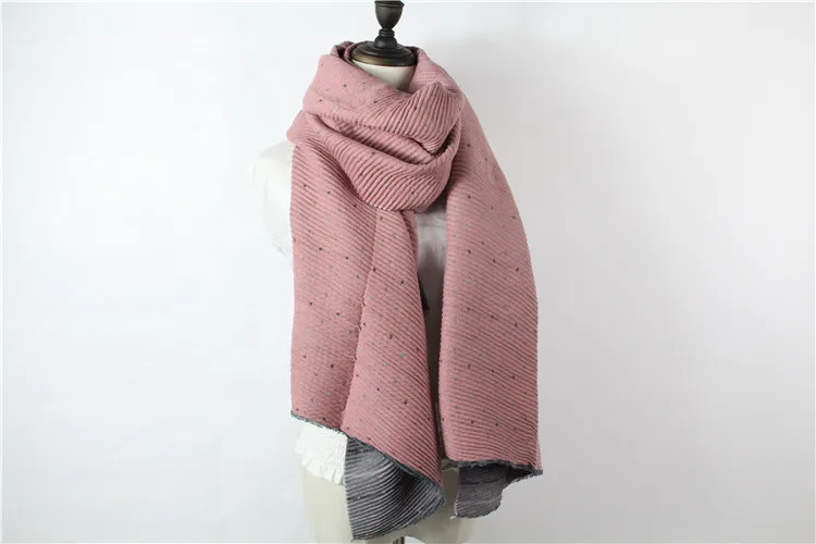 Women Wrinkle Solid Reversible Scarf Girls Pleated Stripes Print Dots Print Cape Pashmina Shawls Rectangle Wraps Long Scarves