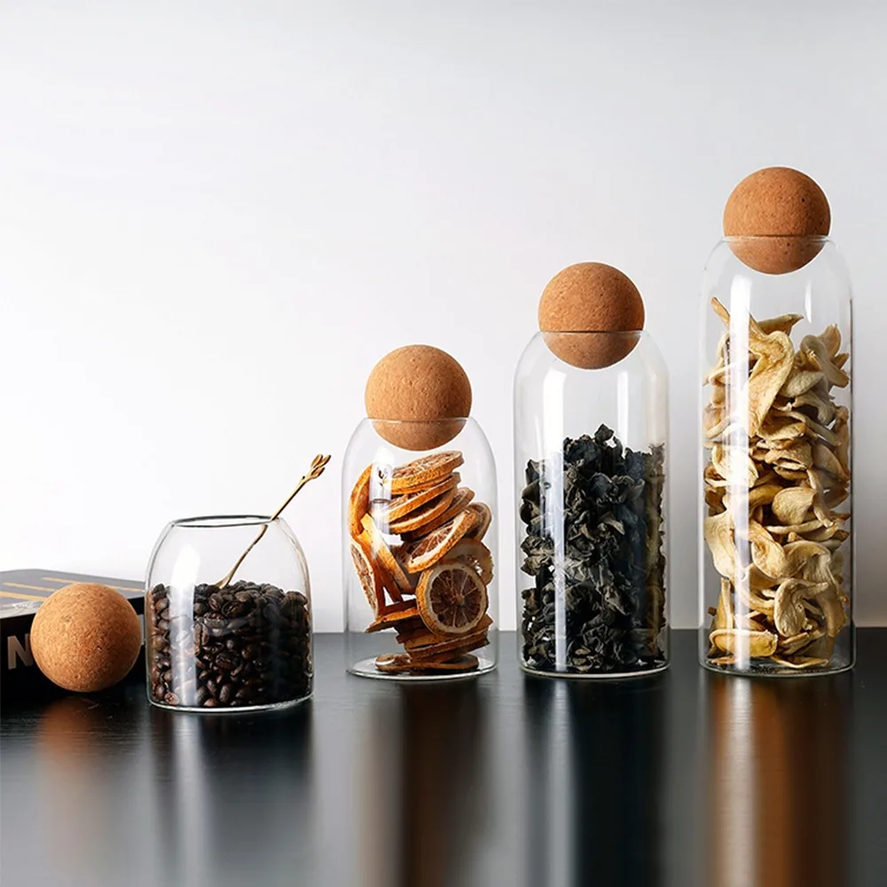 Glass Jar With Cork Lid - Spherical and Button-shaped Cork - Kitchen  Storage from Apollo Box