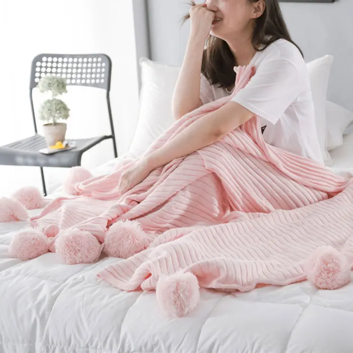Soft Cotton Blanket Adorable Hair Ball Blanket Home Bedroom Knitted Blankets OCT998