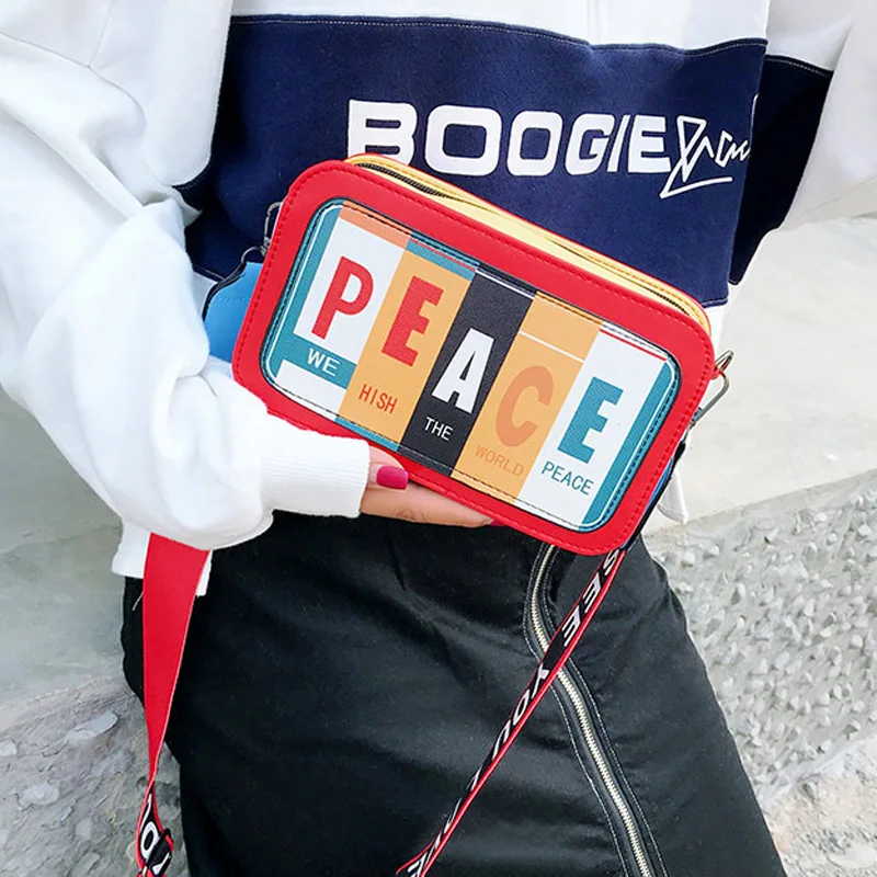 

2019 L Cute Korean Version Fashion Contrast Letter Single Shoulder Slung Small Square Bag