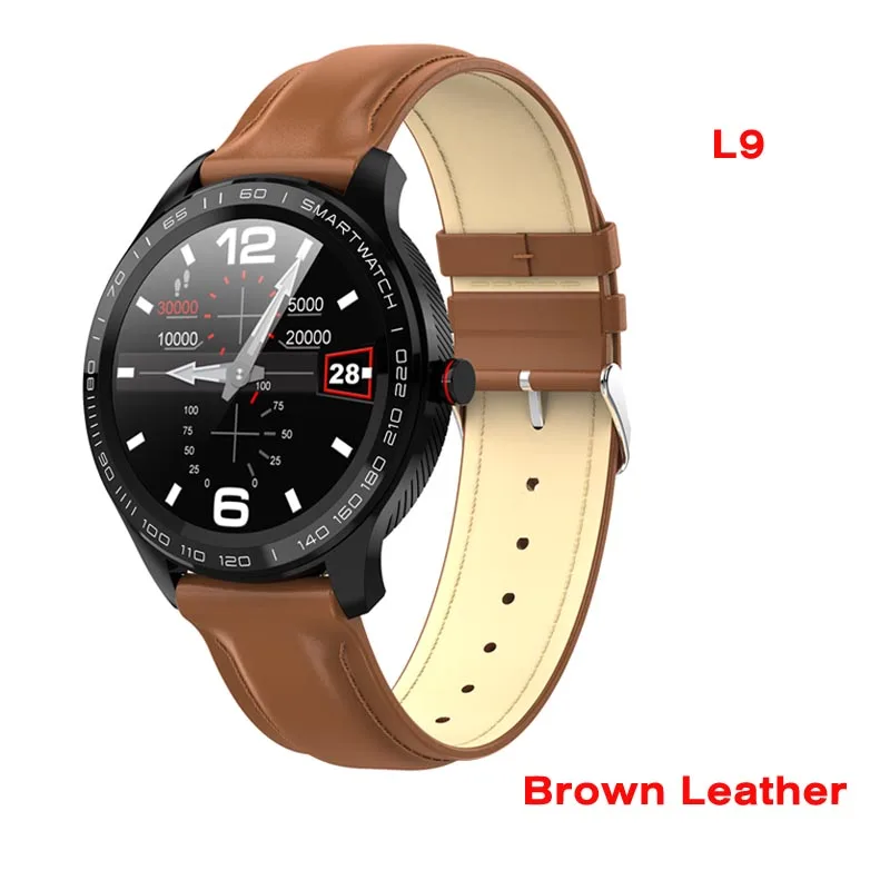 leather brown L9 мужские Смарт-часы ЭКГ+ PPG пульсометр кровяное давление спортивный фитнес-трекер IP68 Водонепроницаемые Bluetooth Смарт-часы VS L5 L7 L8 - Цвет: leather brown