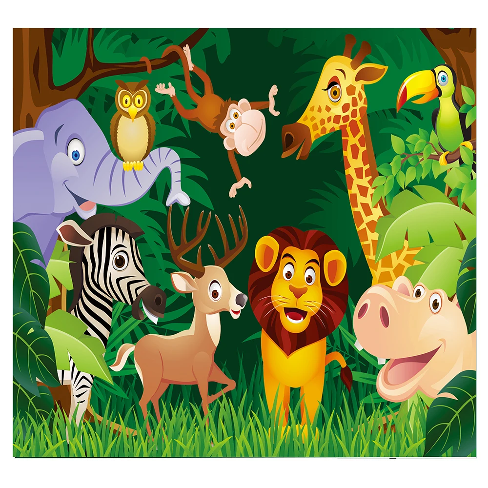 Jungla vida silvestre fiesta Animal niños dibujos animados Animal bosque  Foto fondo cumpleaños fiesta foto estudio|Fondo| - AliExpress