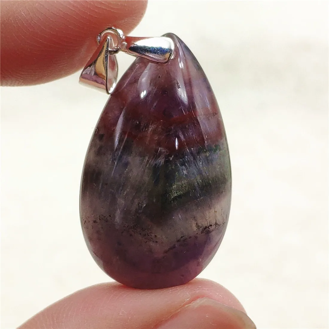 Genuine Natural Cacoxenite Auralite 23 Purple Red Pendant Water Drop Rutilated Bead Women Men AAAAAA