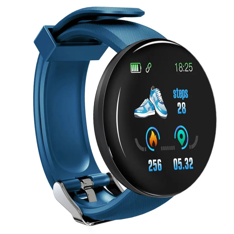 Смарт-часы с Bluetooth, мужские, кровяное давление, круглые, умные часы, женские часы, водонепроницаемые, спортивный трекер, WhatsApp для Android Ios - Цвет: D18 Blue