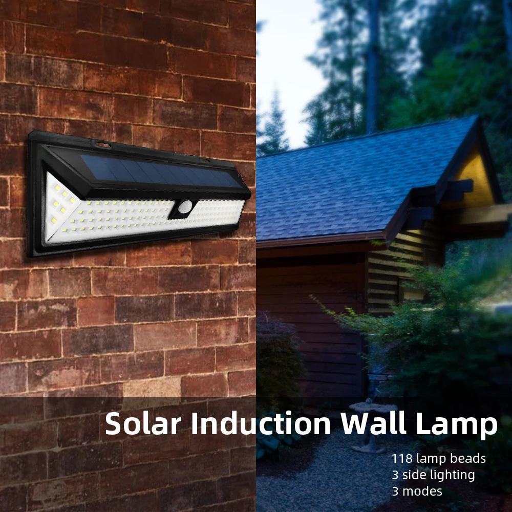 118 LED Solar Motion Light Outdoor 2-Pack Super Bright Waterproof Solar Powered Security Lights for Wall Front Door Garden Patio