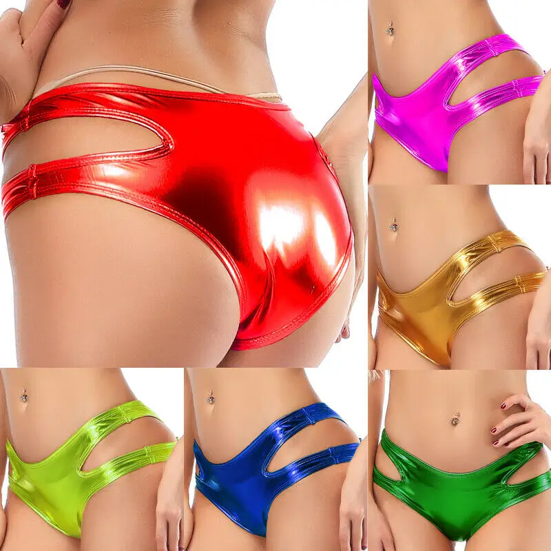 Женское кожаное нижнее белье G String с низкой посадкой, короткие стринги с влажным эффектом, сексуальные трусики из ПВХ, танцевальное белье, Клубная одежда, 10 цветов