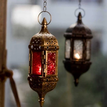 

Windproof Iron Outdoor Candle Holder Lantern Hanging Vintage Candle Holder Romantic Moroccan Porta Candela Home Decor EA60ZT