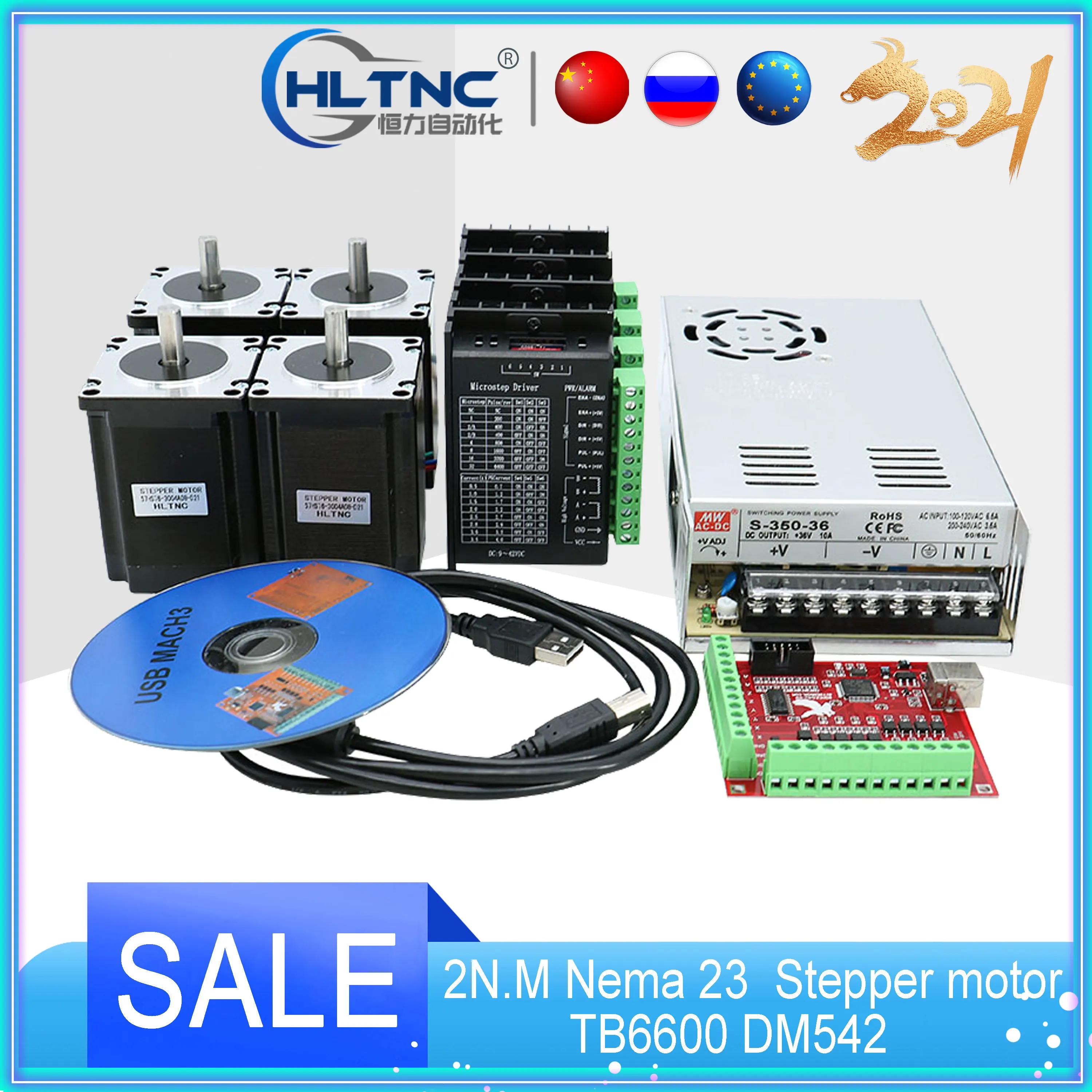 RUS Ship CNC Router kit 3A 2N.M Nema 23 57 x76mm Stepper Motor TB6600 DM542 Driver + 350W Power Supply MACH3 Controller Card |
