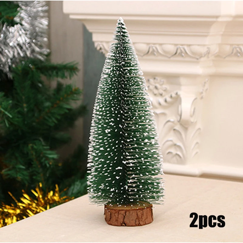 green 2Pcs/lot mini desk christmas tree decorations small xmas tree mini Pine Tree ornaments navidad new year Home Decor - Color: green