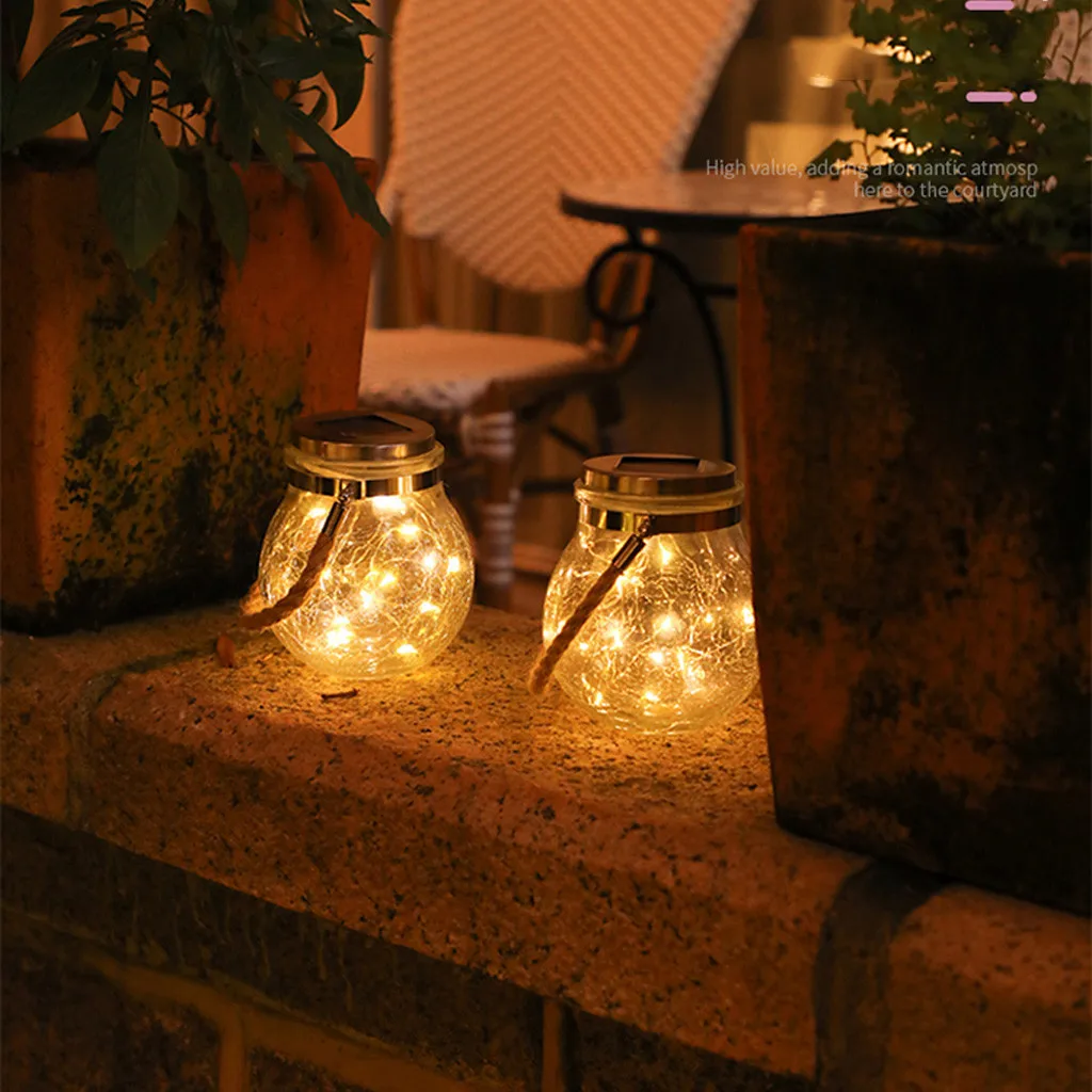 Solar Copper Wire Lamp Crack Ball Glass Jar Outdoor Garden Decoration Tree Lamp