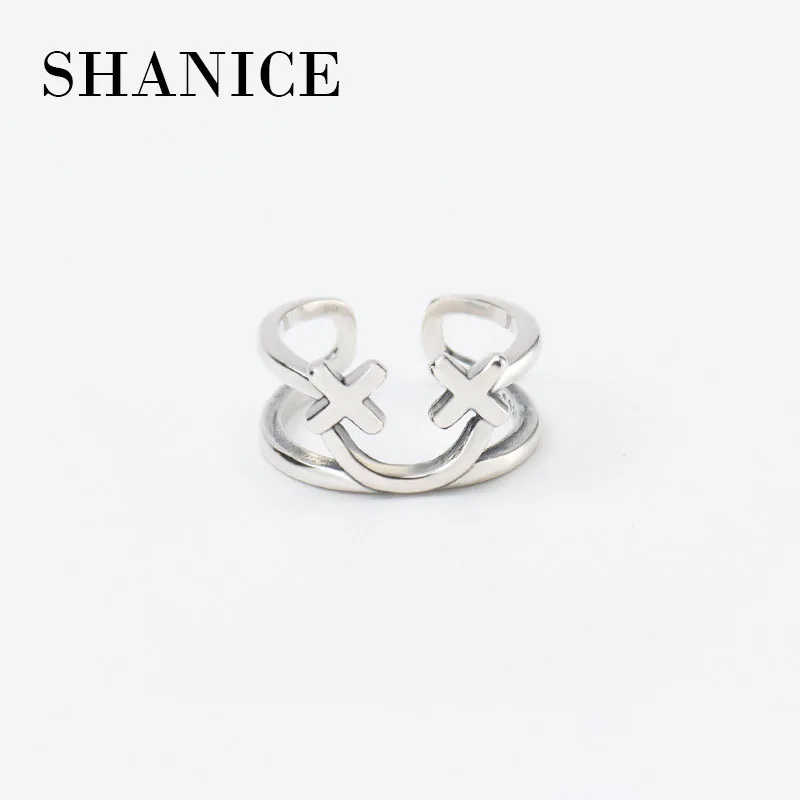 

SHANICE 925 Sterling Silver Open Ring Emoticon double-layered girl Women Wholesale Jewelry Fashion Open Adjustable Ring Party