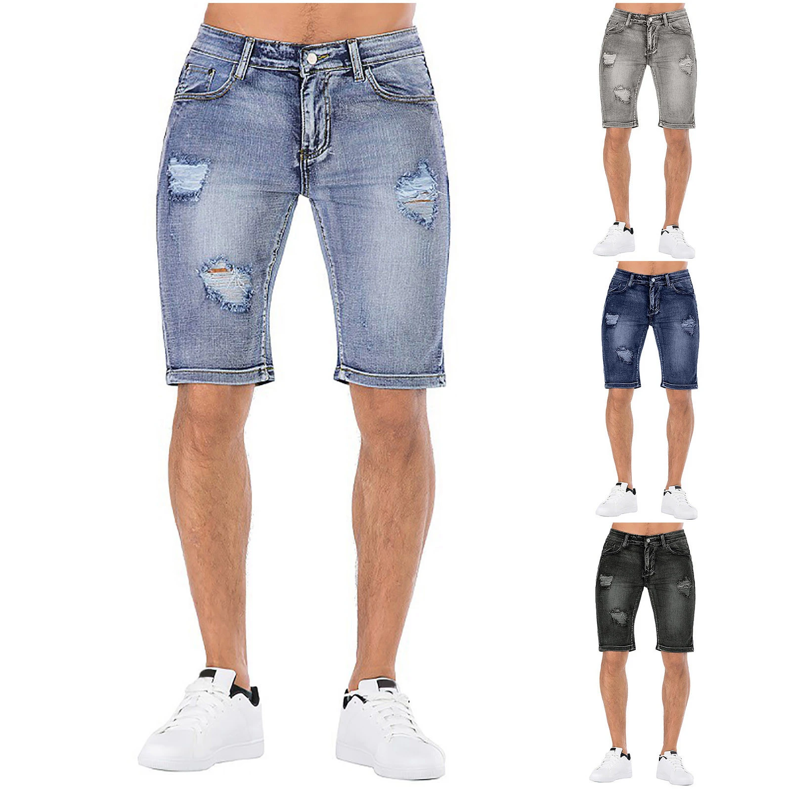 vaqueros rasgados para hombre, Shorts informales de algodón para la playa, pantalones vaqueros transpirables con agujeros 2021|Pantalones cortos| - AliExpress