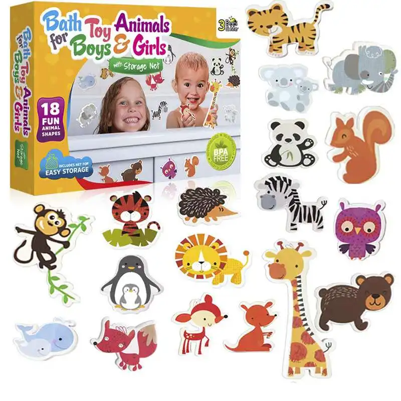 Juguetes de baño de animales para niños, juguetes educativos de espuma con almacenamiento de juguetes para baño, bolsa de juguete de baño para bebé