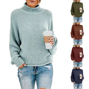 

Women Autumn Winter Solid Color Long Sleeve Turtle Neck Knitted Pullover Sweater New-coming Autumn Winter Turtleneck sweater