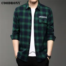 

Streetwear Fashion Plaid Pocket Long Sleeve Casual 100% Cotton Shirt Men COODRONY Brand Spring Autumn New Arrival Clothing C6139